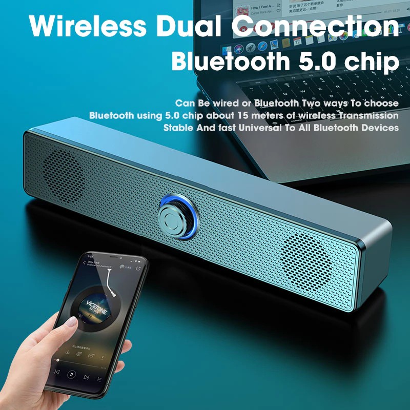 Soundbar Per PC E TV – Bluetooth 5.0, 5 Modalità, Batteria Integrata, Suono Surround 360°