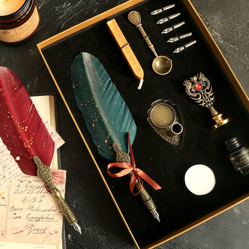 Ancienne Boîte Carton Tampons Calligraphie - Vintage French Calligraphy Set