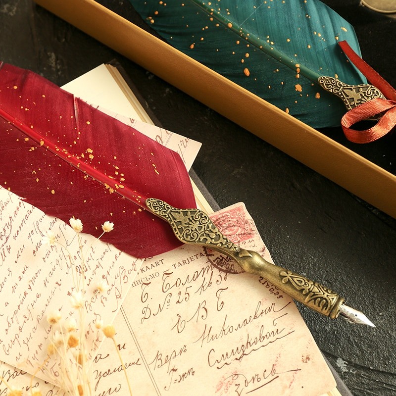 Abcsea Kit Calligraphie - 2 Stylos (Verre & Bois) + 10 Plumes + 4 Encres - Parfait Débutant