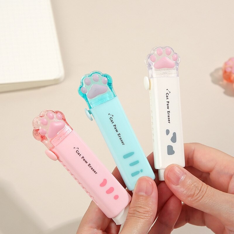 Kawaii - Gomma retrattile, 4 pezzi, con zampe di gatto, 2B, per scuole e uffici, fragranza
