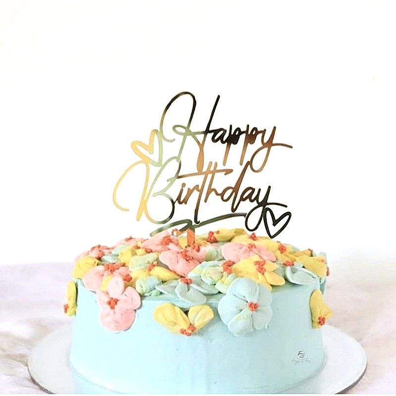 New Happy Birthday Cake Topper Rose Gold Heart Acrylic Topper For Kids ...