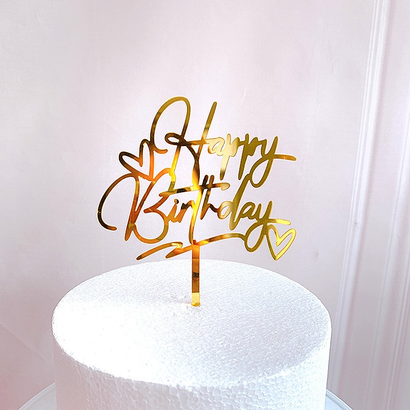 New Happy Birthday Cake Topper Rose Gold Heart Acrylic Topper For Kids ...