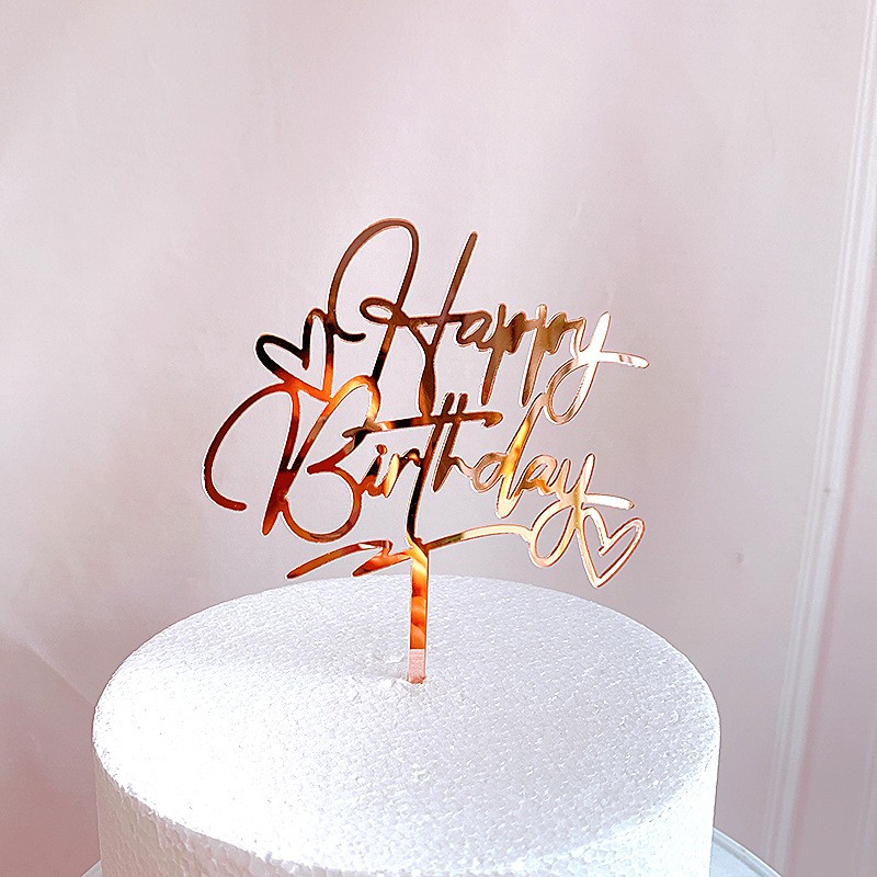 New Happy Birthday Cake Topper Rose Gold Heart Acrylic Topper For Kids ...