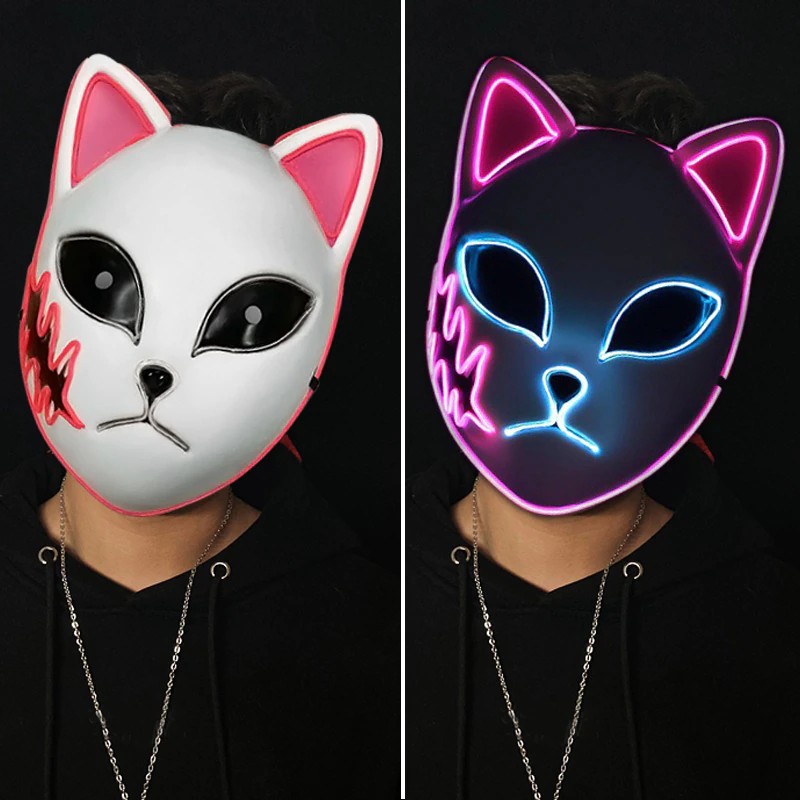 Fox Mask Hot Anime Demon Slayer Led Mask Langqian Real Rice Cosplay ...