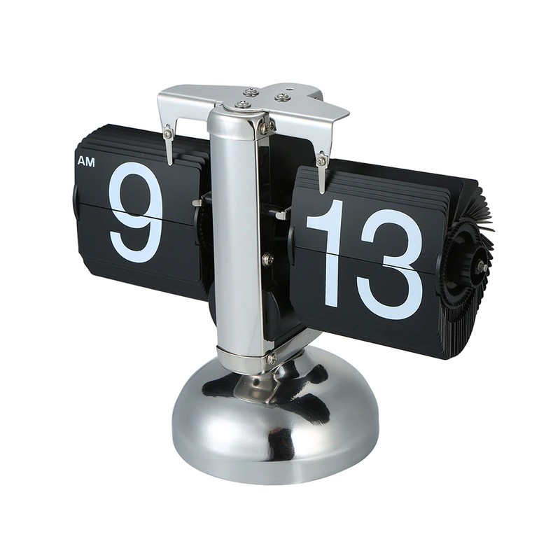 Flip Digital Clock Small Scale Table Retro Stainless Steel Flip Internal Gear Operated Clock