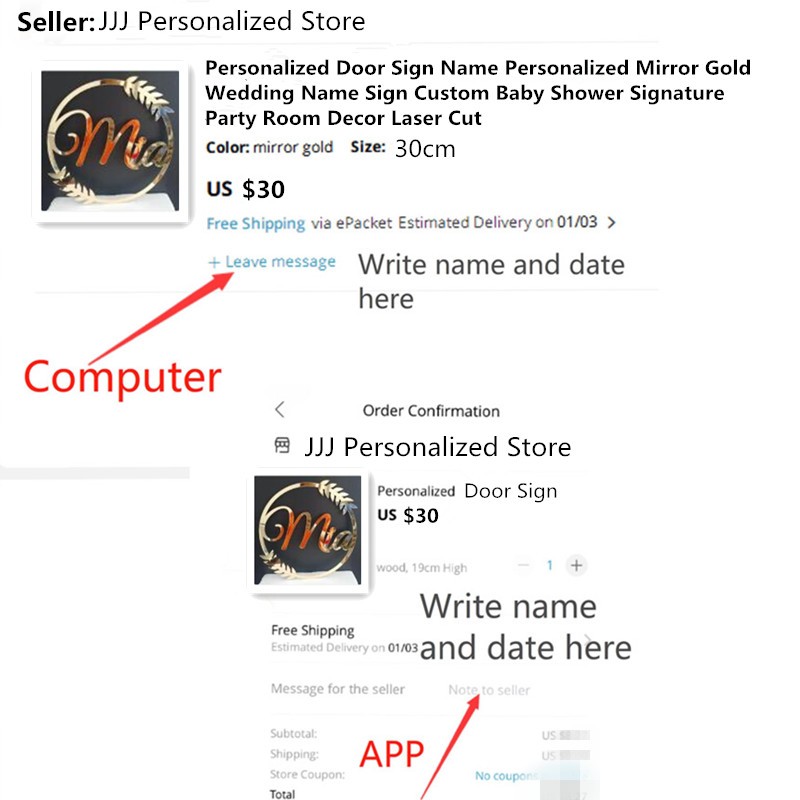 Pesonalized Acrylic Mirror Gold Wall Design Name Sign Wood Custom Baby