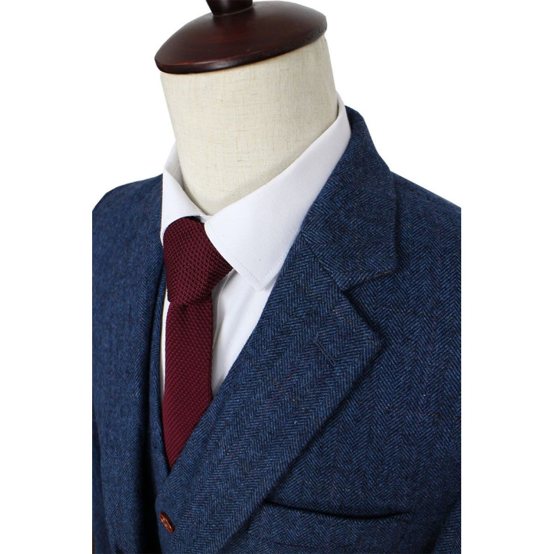 Wool Blue Herringbone Retro Gentleman Style Custom Made Men'S Suits Tailor Suit Blazer Suits For