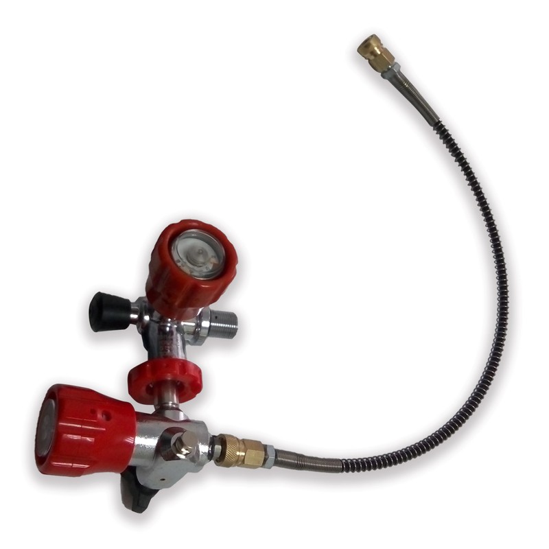 TUXING Stazione di riempimento per paintball con filettatura M18 x 1,5, 4500 psi, PCP, regolatore per pistola ad aria, valvola a doppio manometro, valvola del serbatoio dell'aria con tubo ad alta