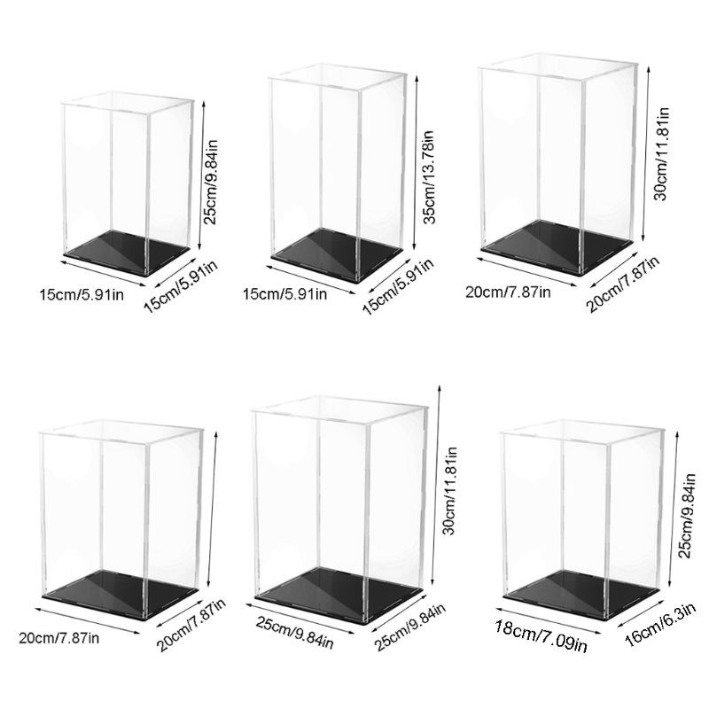 Clear Acrylic Display Case Black Base Dustproof Protection Model Toy