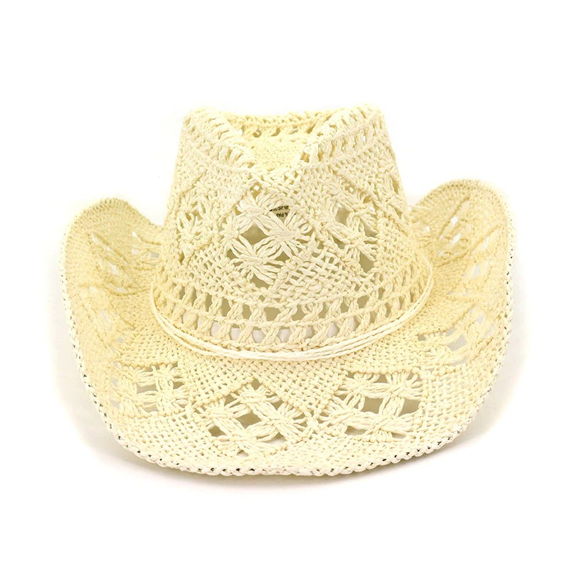 Fashion Hollowed Handmade Cowboy Straw Hat Women Men Summer Outdoor Travel Beach Hats Unisex Solid Western Sunshade Cap CP0192 (5)