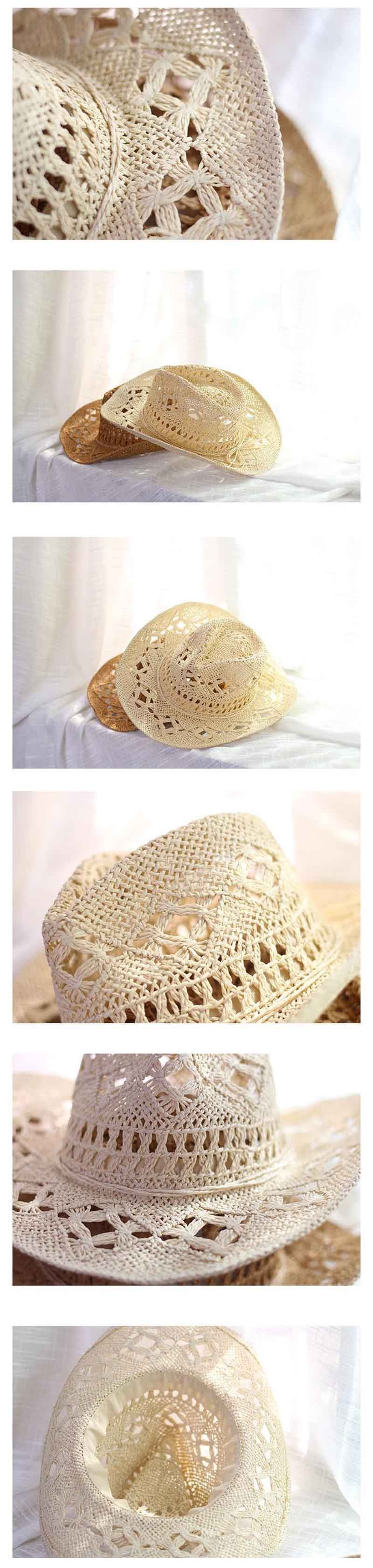 Fashion Hollowed Handmade Cowboy Straw Hat Women Men Summer Outdoor Travel Beach Hats Unisex Solid Western Sunshade Cap CP0192 (7)