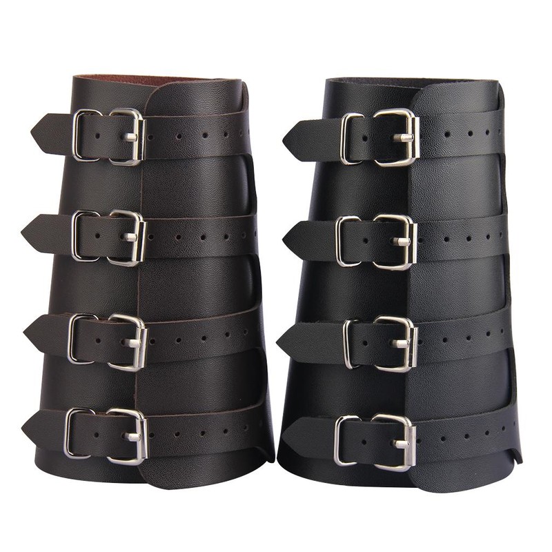 Unisex Pu Leather Gauntlet Wide Bracer Arm Armor Wristband Protector Cuff String Steampunk Bangle Buckle Bracers Cosplay Props