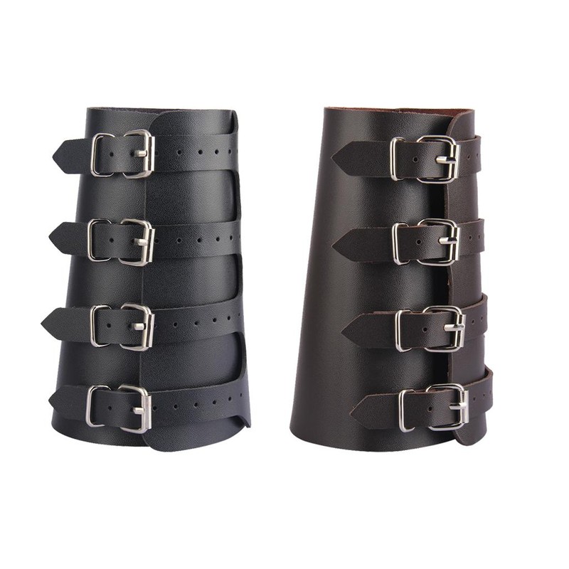 Unisex Pu Leather Gauntlet Wide Bracer Arm Armor Wristband Protector Cuff String Steampunk Bangle Buckle Bracers Cosplay Props