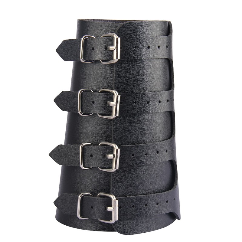 Unisex Leather Gauntlet Wristband Wide Bracer Arm Armor Cuff Bangle Buckle Bracelet