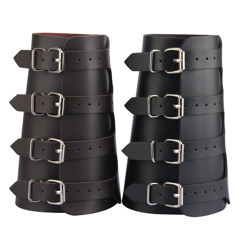 Unisex Leather Gauntlet Wristband Wide Bracer Arm Armor Cuff Bangle Buckle Bracelet