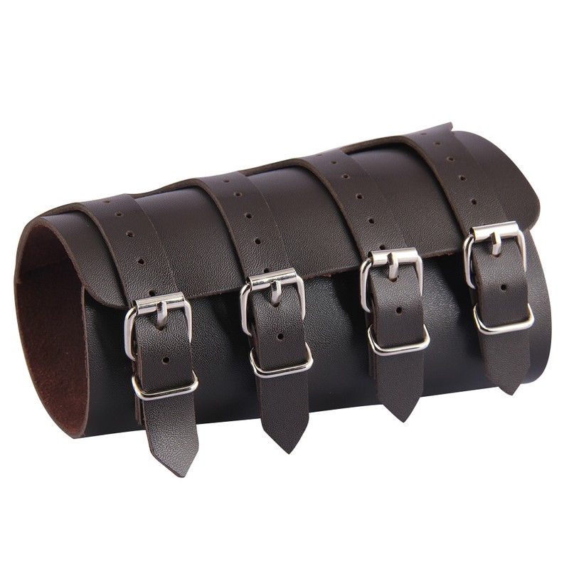 Unisex Leather Gauntlet Wristband Wide Bracer Arm Armor Cuff Bangle Buckle Bracelet
