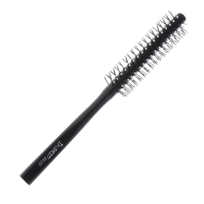 1 Piece Black Small Round Hair Brush for Thin or Short Hair, Mini Round Nylon Hair Brush With Wooden Handle for Men & Women