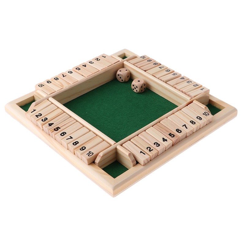 Deluxe Four Sided 10 Numbers Shut The Box Board Game Set for Adults Families